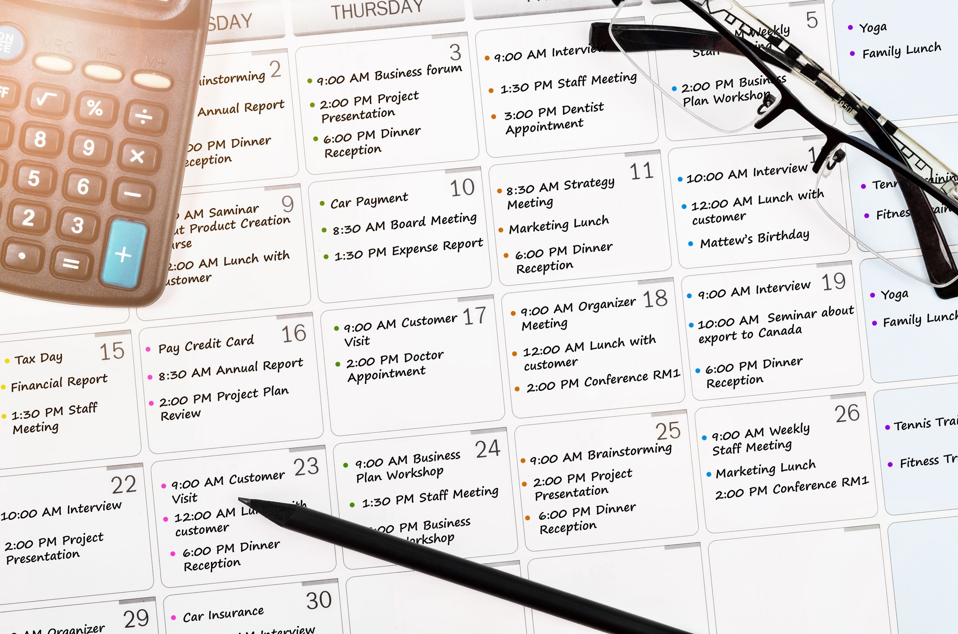 calendar appointment with busy day overworked